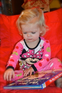 Flipping through her new Christmas book